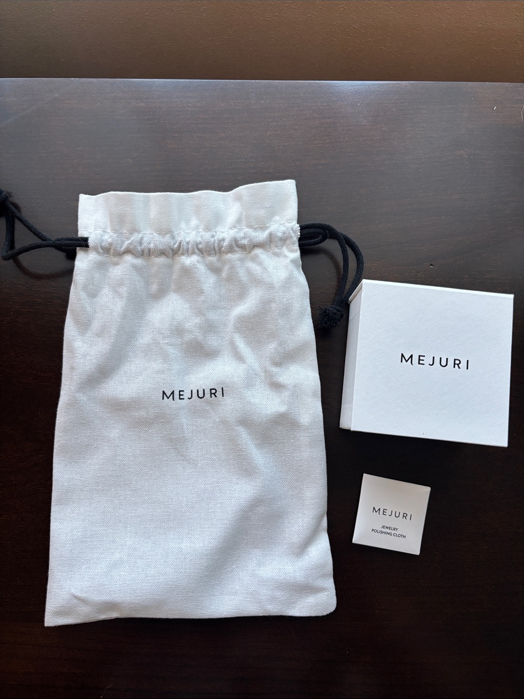 Mejuri White Pouch And Jewelry Box Set With Black Drawstring  Polishing Cloth